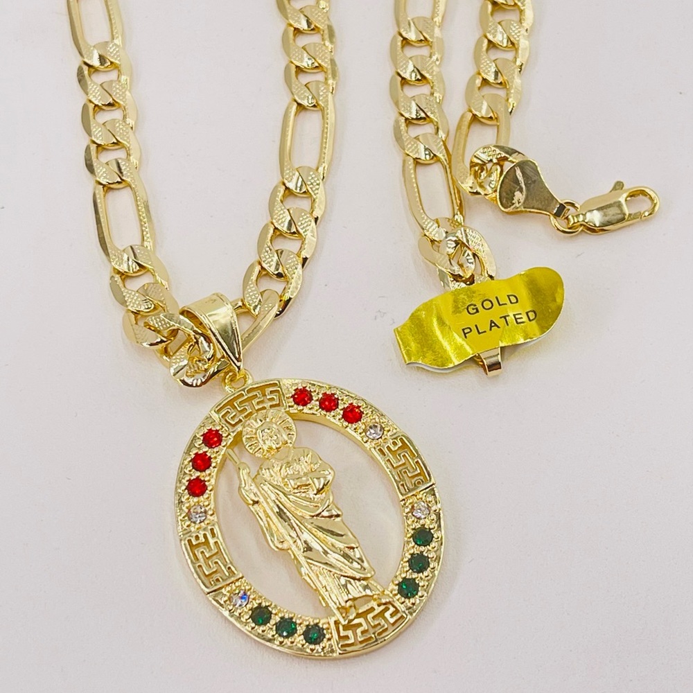 Saint Jude and Chain stamped, 14k Gold plated